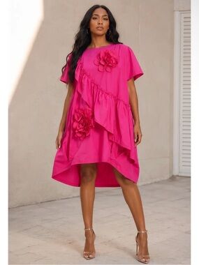 N by Nancy pink ruffle flower dress NWT